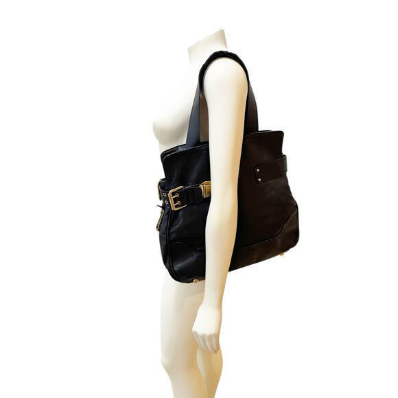 Marc Jacob’s Shoulder Bag Black Leather Gold Buckle 015RE06 - Picture 7 of 16